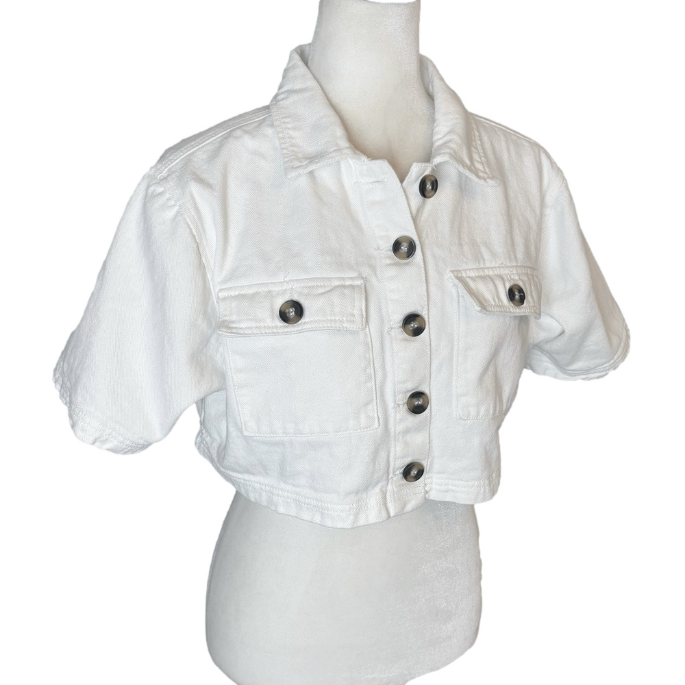 PrettyLittleThing white cropped jacket